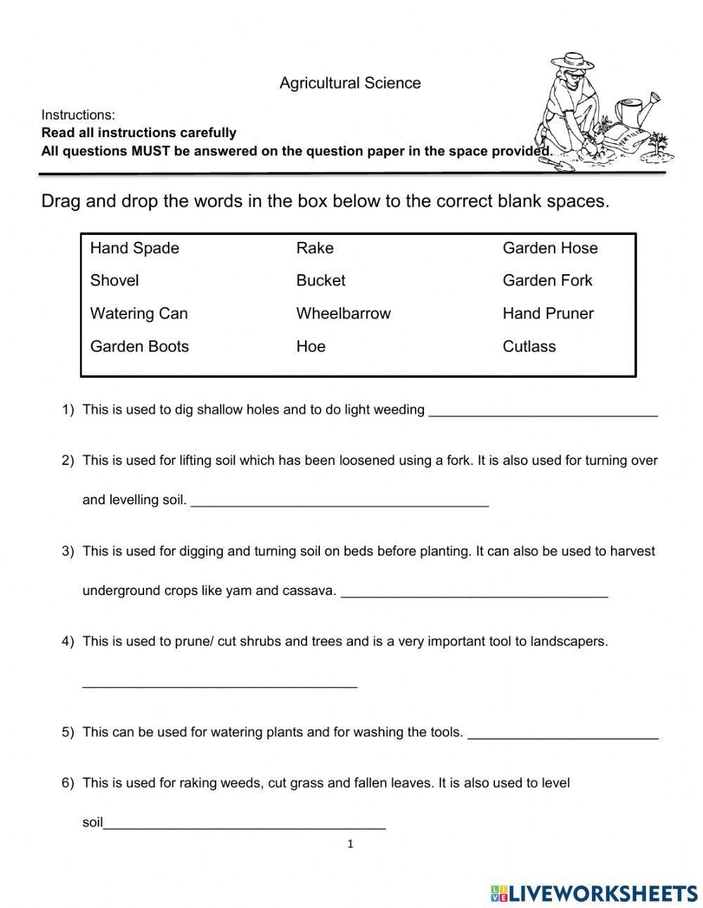 Identifying Tools And Equipment In Agriculture Worksheet Live Worksheets Library