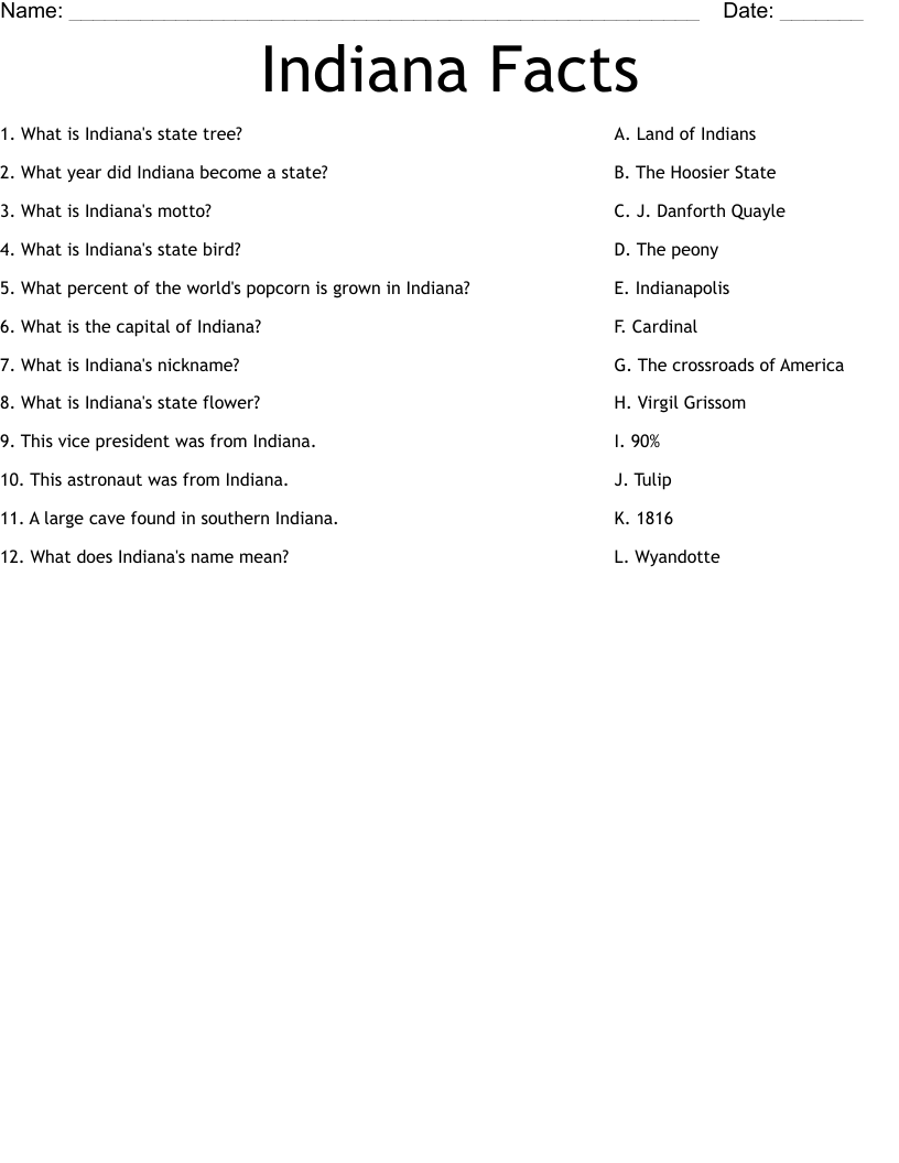 Free Indiana Printable Worksheets