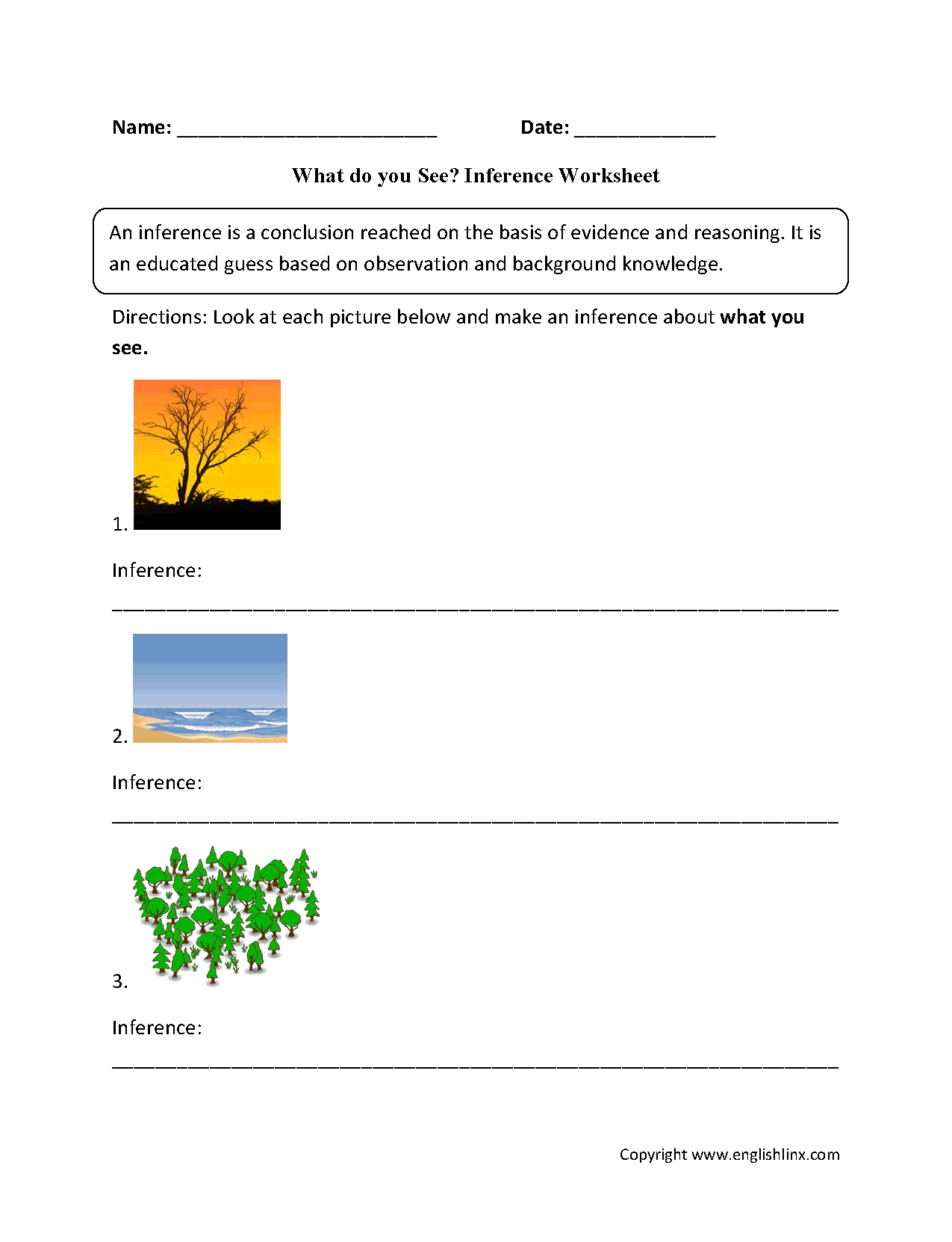 Inference Worksheets What Do You See Inference Worksheets