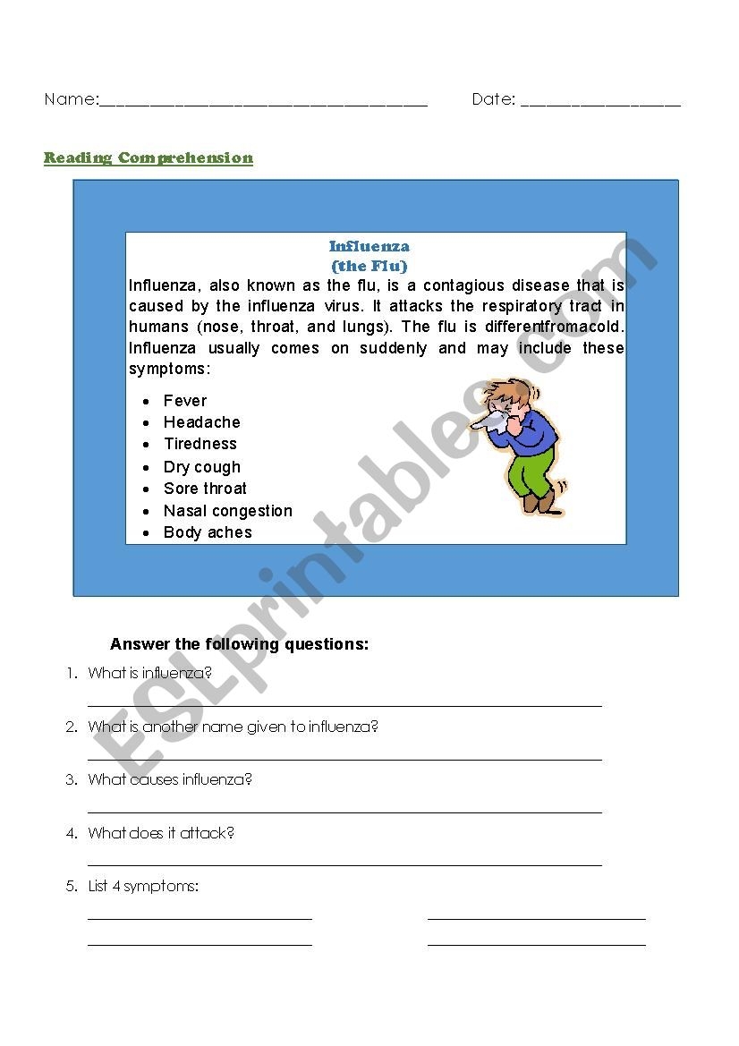 Disease Reading Comprehension Worksheet