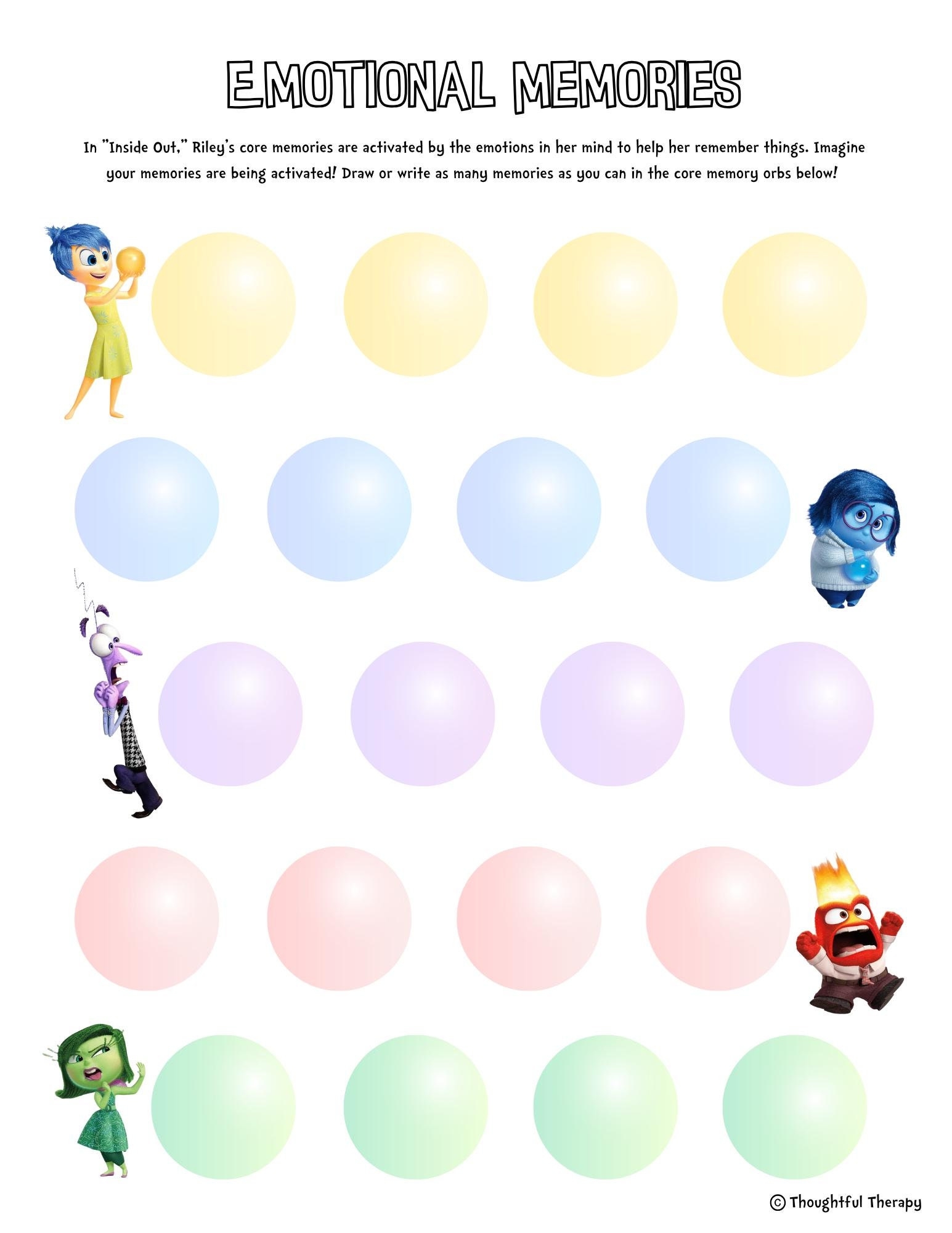 Inside Out Emotional Memories SEL Feelings Worksheet For Therapists Counselors And Teachers