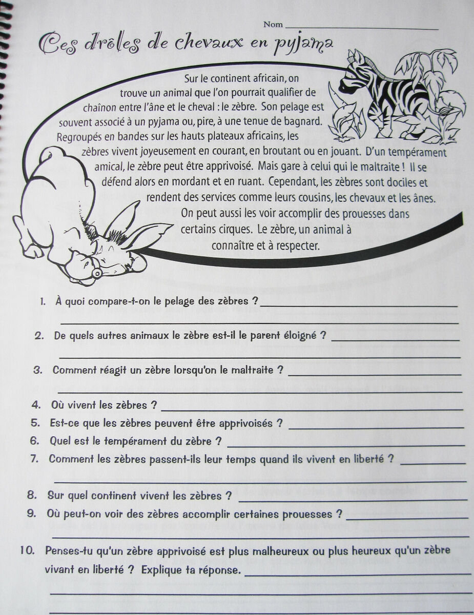 J am liore Ma Lecture TEACHER RESOURCE FRENCH READING COMPREHENSION GRADES 4 6