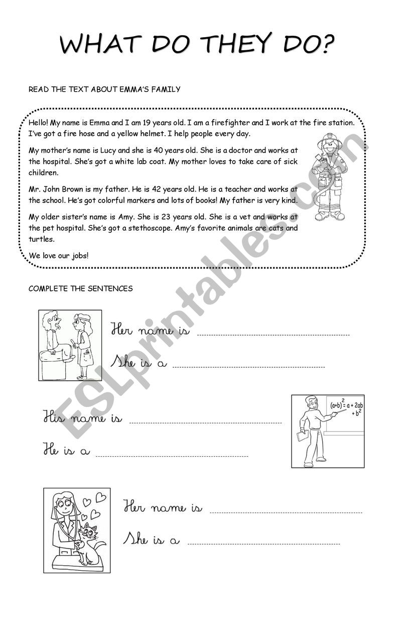 Jobs Reading Comprehension Activity ESL Worksheet By MissIsabella