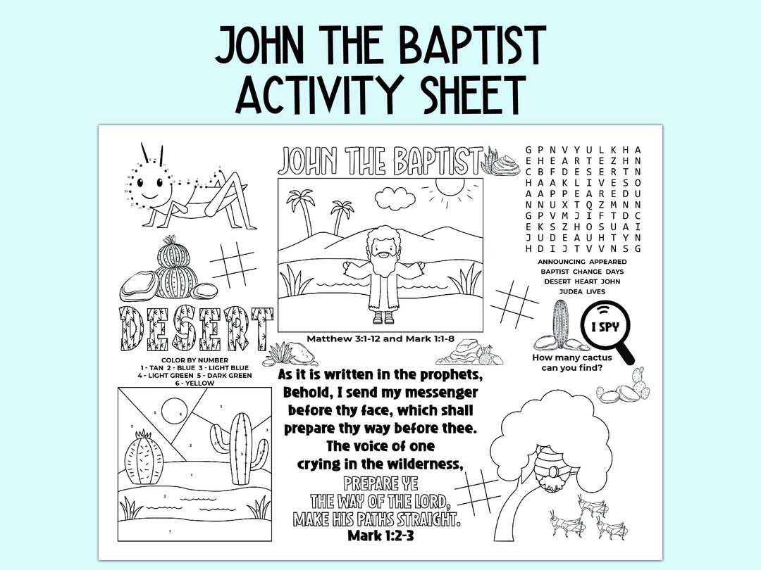 John The Baptist Activity Sheet Children s Church Activity Bible 