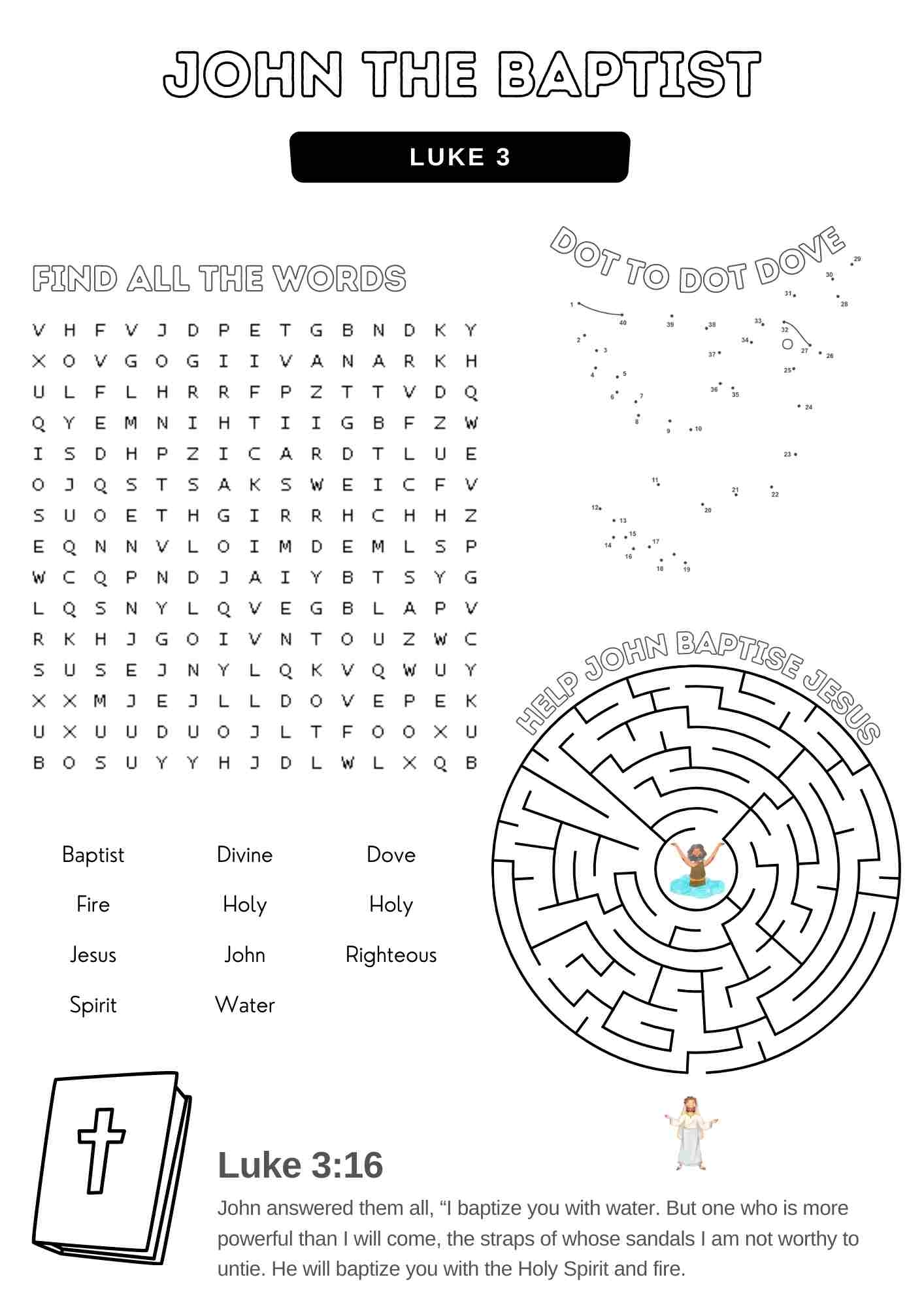 John The Baptist Multi Activity Sheet Free Bible Worksheets
