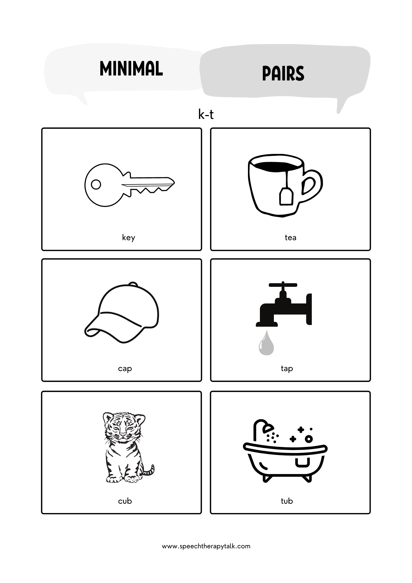K T Minimal Pair Flashcards Speech Therapy Talk Membership