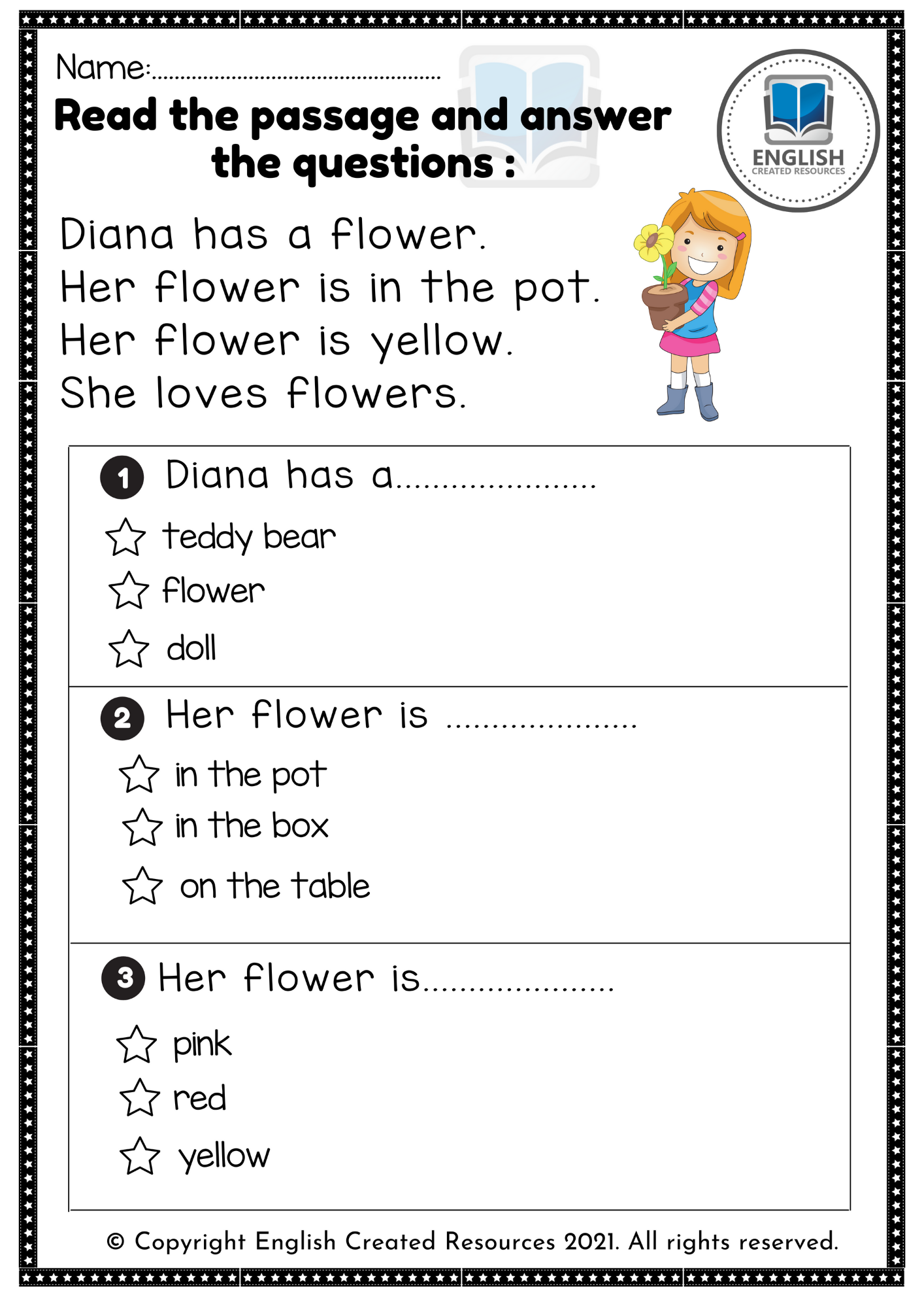 Kindergarten Reading Comprehension Worksheets English Created Resources