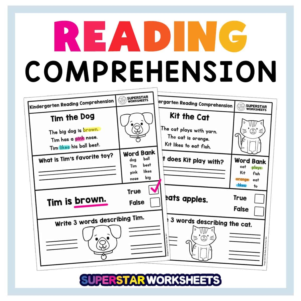 Kindergarten Reading Comprehension Worksheets Superstar Worksheets