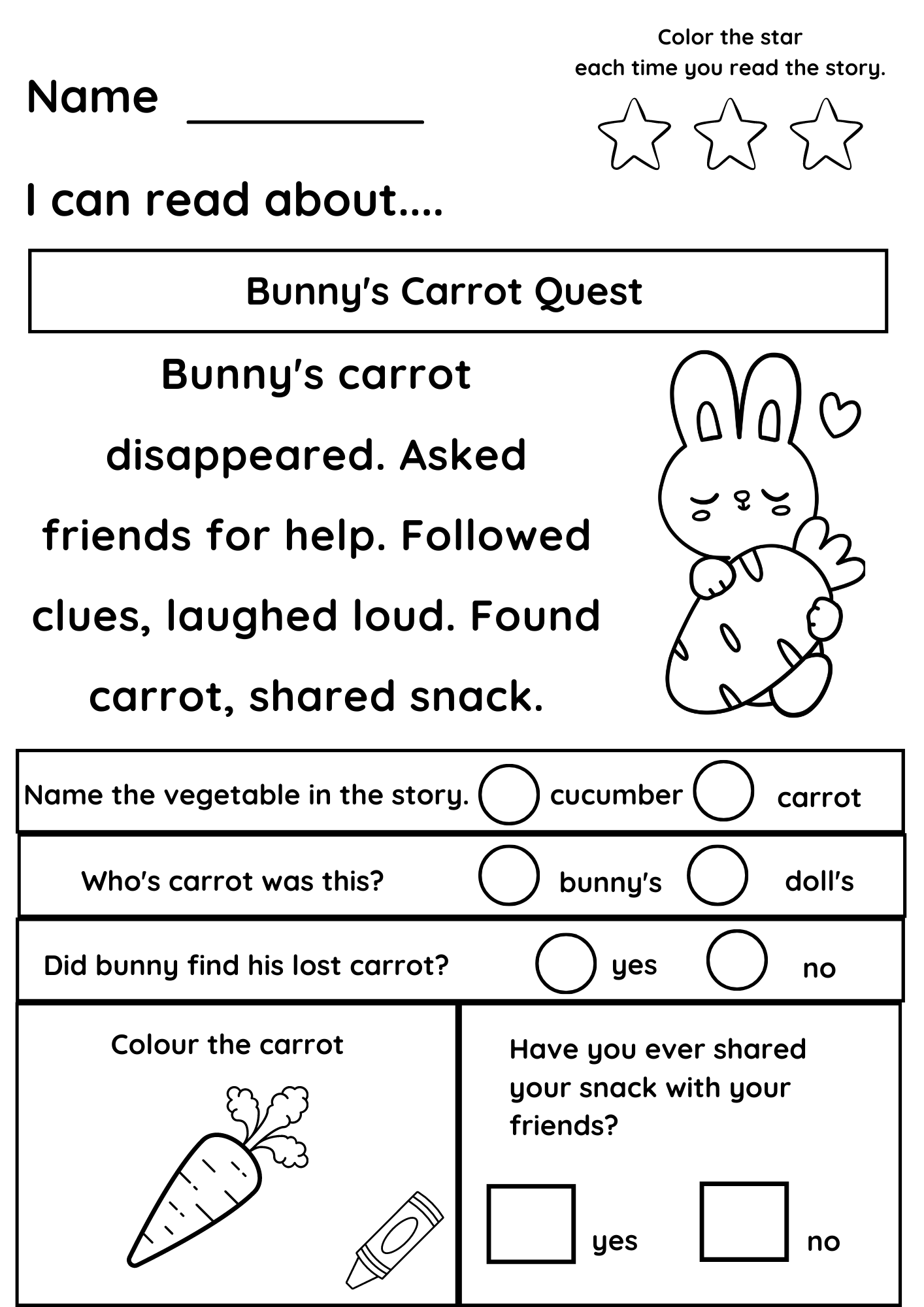 Kindergarten Reading Comprehension Worksheets Free Printable