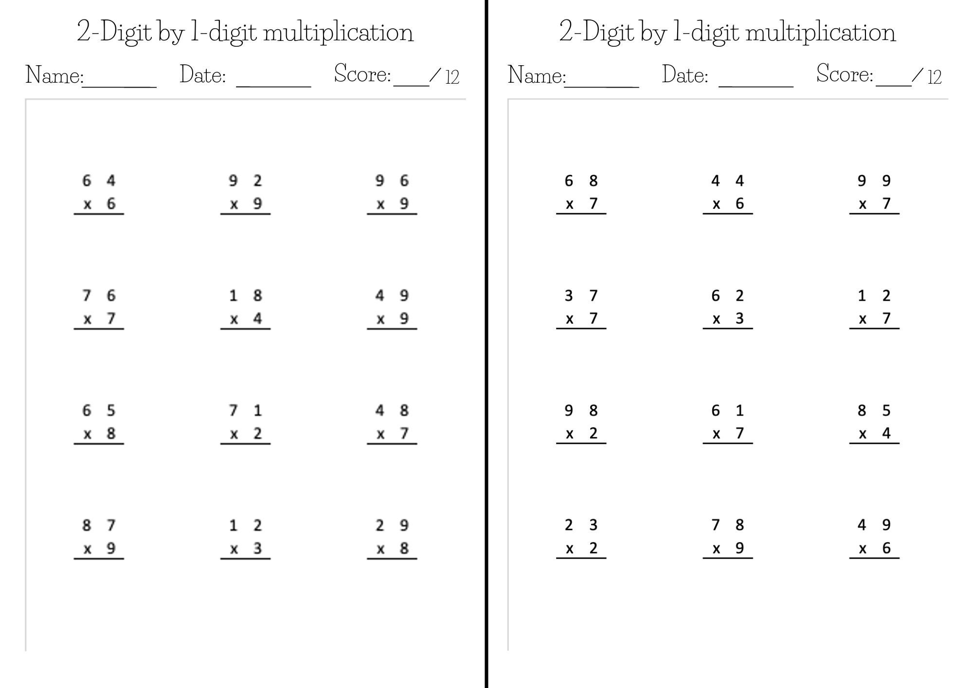 Kumon like Math Worksheets Exercise Pages In PDF 2 digit By 1 digit Multiplication Etsy