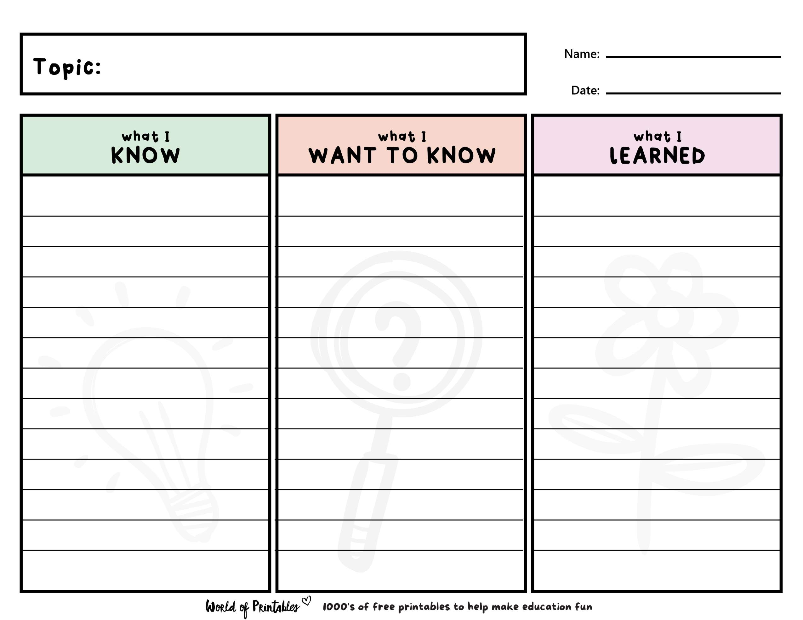 Free Printable Kwl Worksheets