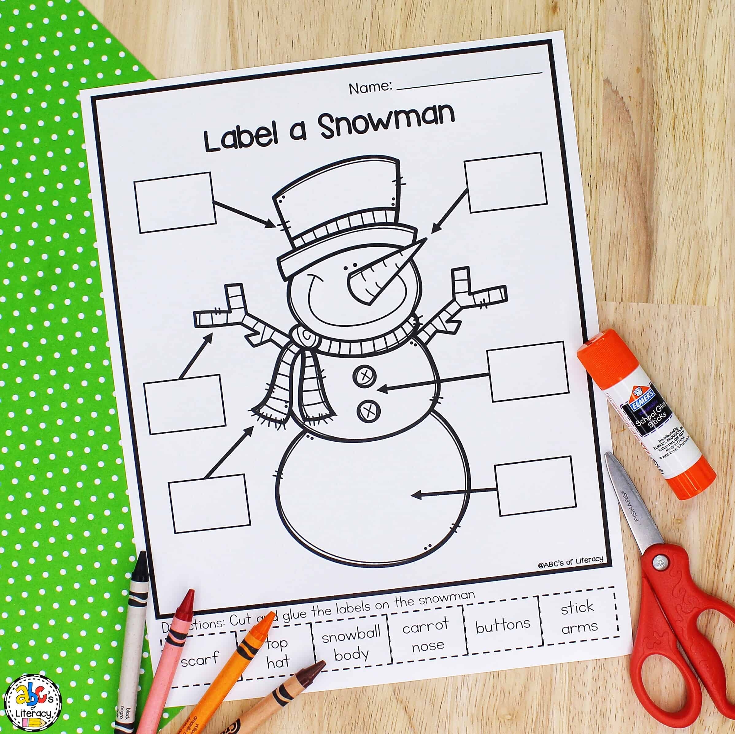 Label A Snowman Cut And Paste Preschool Worksheet