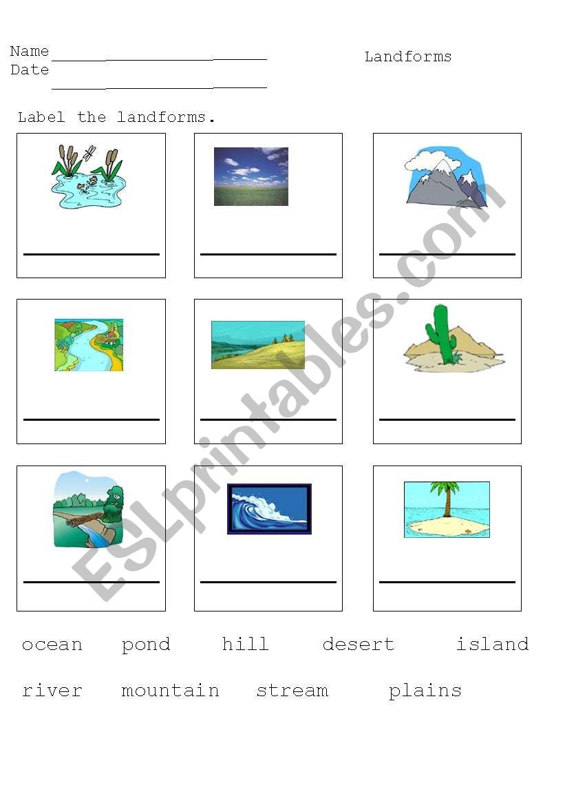 Landforms ESL Worksheet By Dawn503
