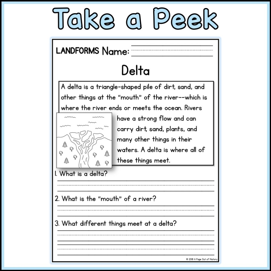 Landforms Social Studies Science Reading Comprehension Passages K 2