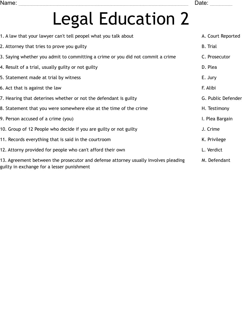 Free Printable Criminal Justice Worksheets