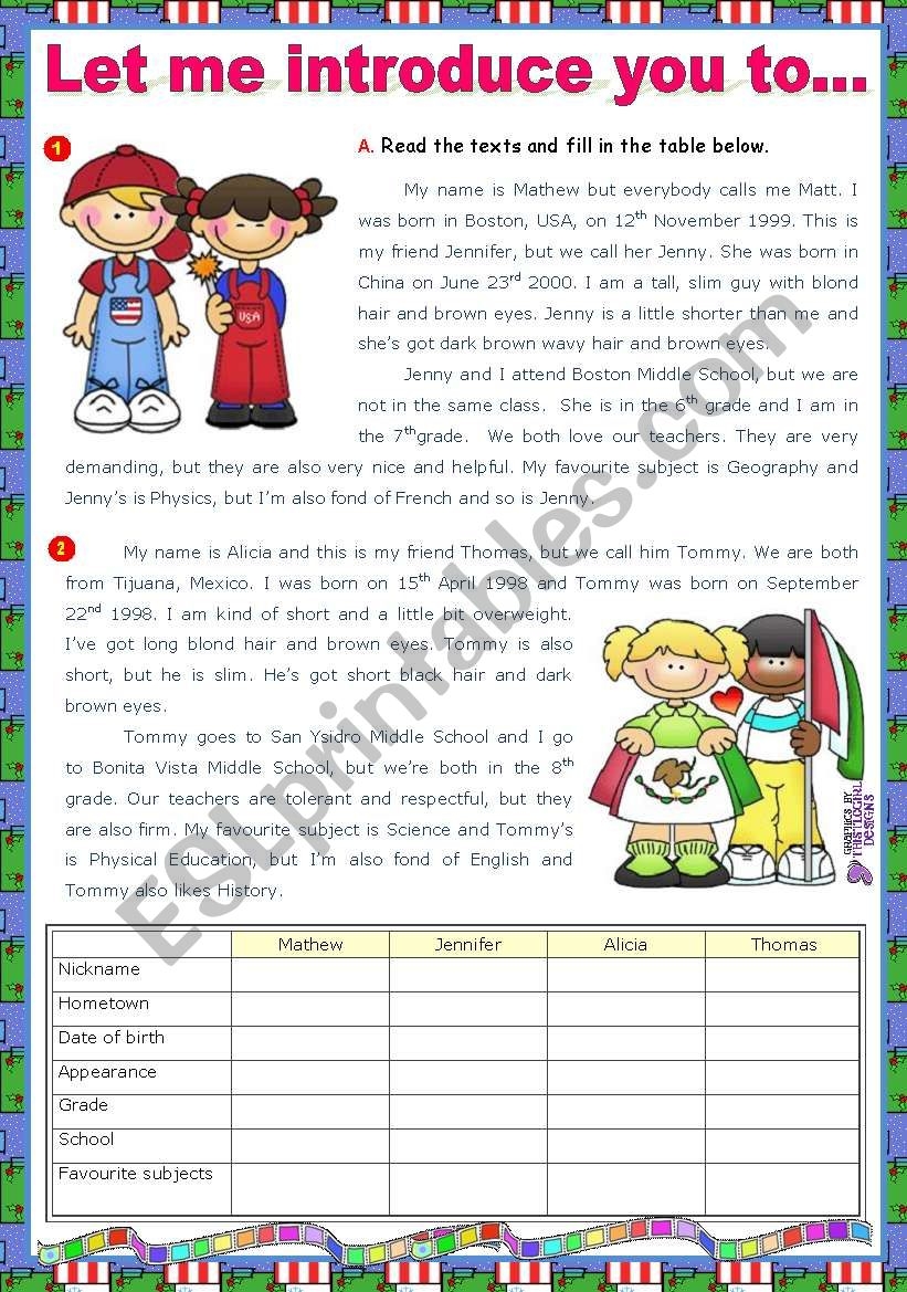 Let Me Introduce You To Reading Comprehension ESL Worksheet By Mena22