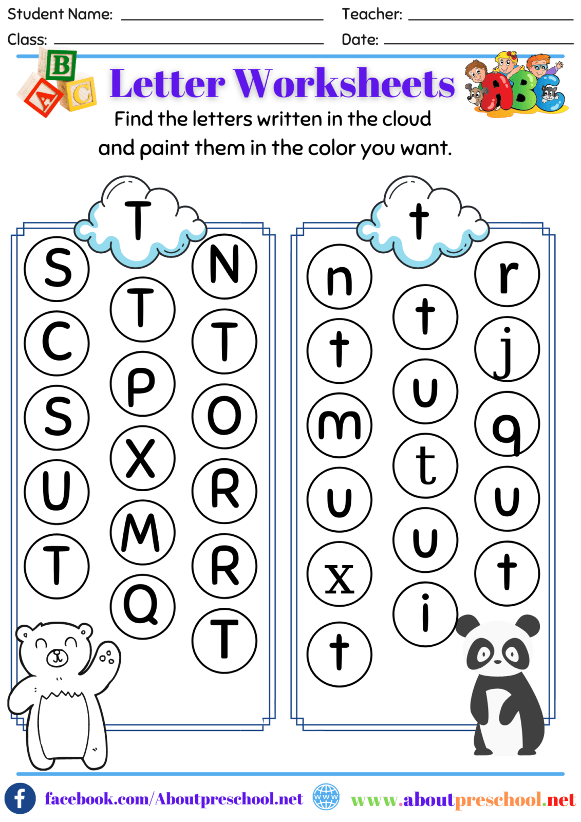 Free Printable Letter T Worksheets Preschool