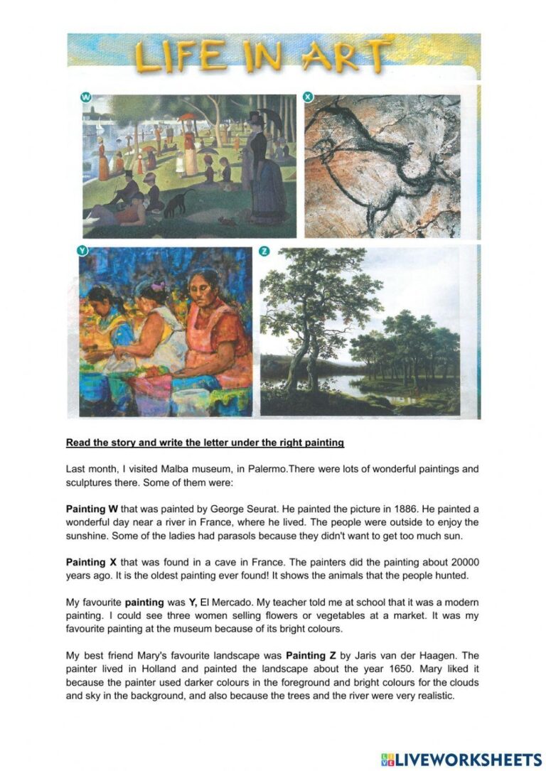 Life In Art Reading Comprehension Worksheet Live Worksheets Worksheets Library