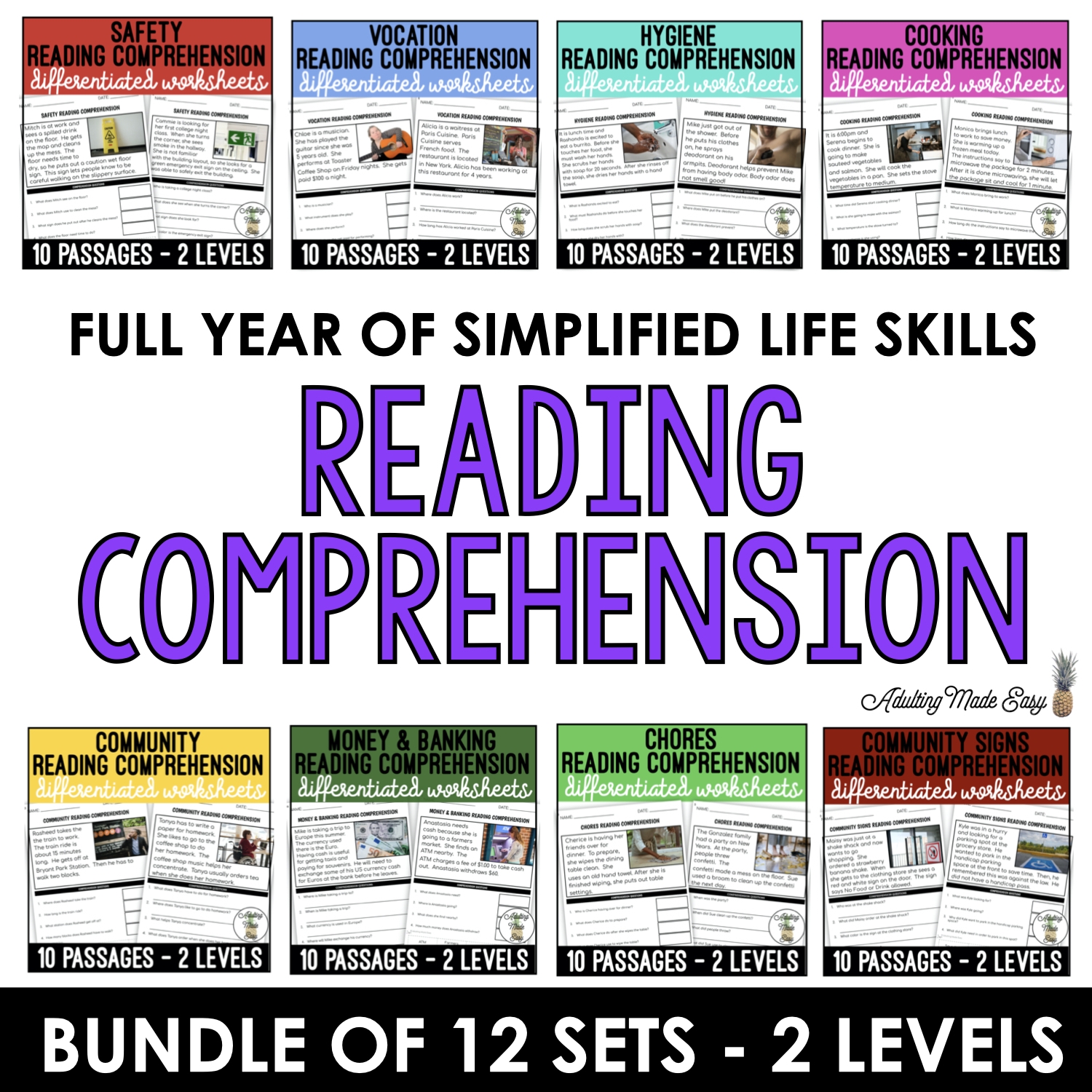 Life Skills Simplified Reading Comprehension Worksheet BUNDLE