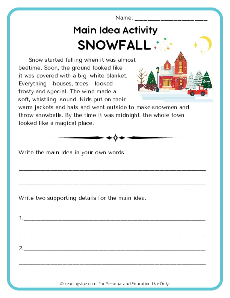 Free Main Idea Worksheets Printable