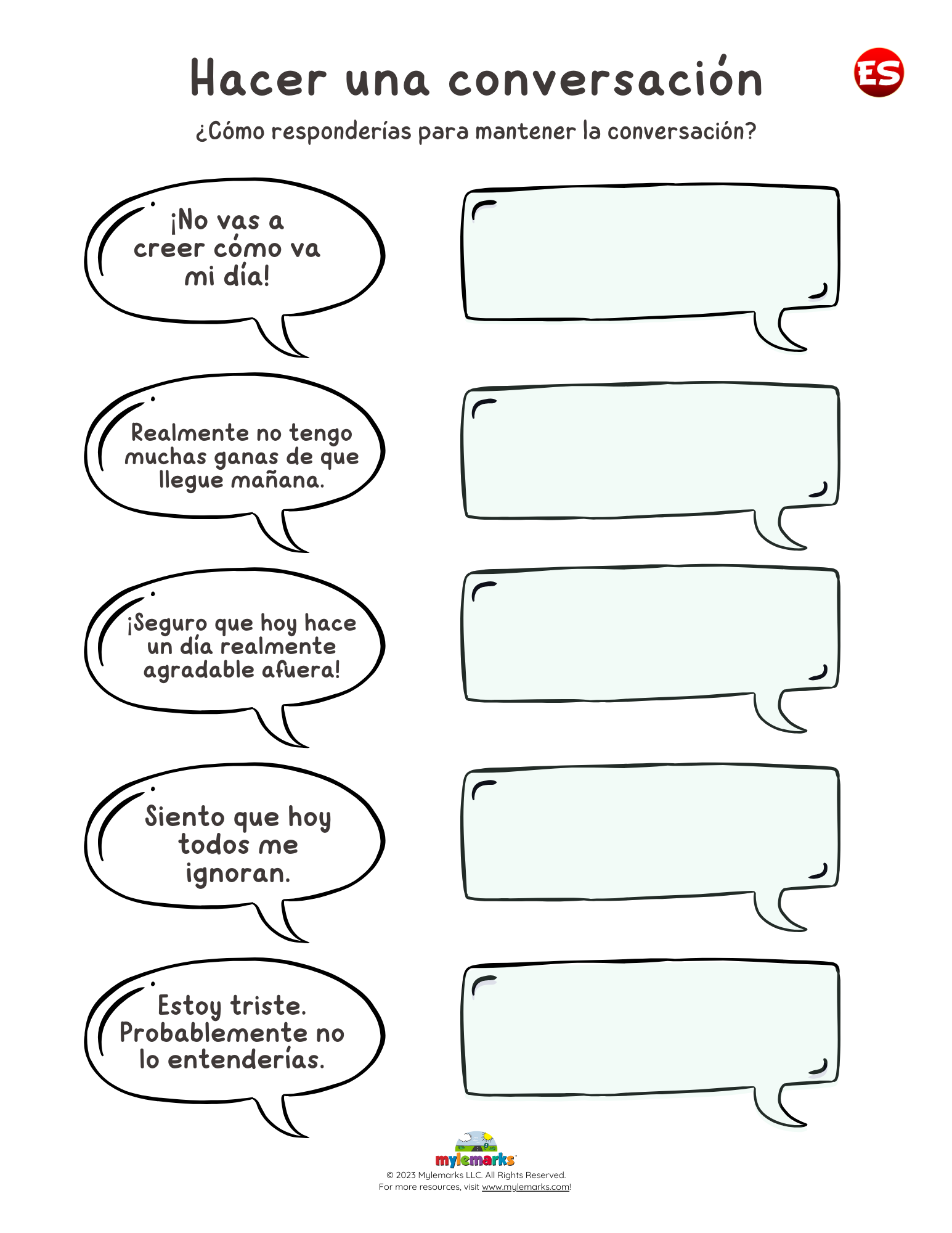 Free Printable Spanish Dialogue Worksheets