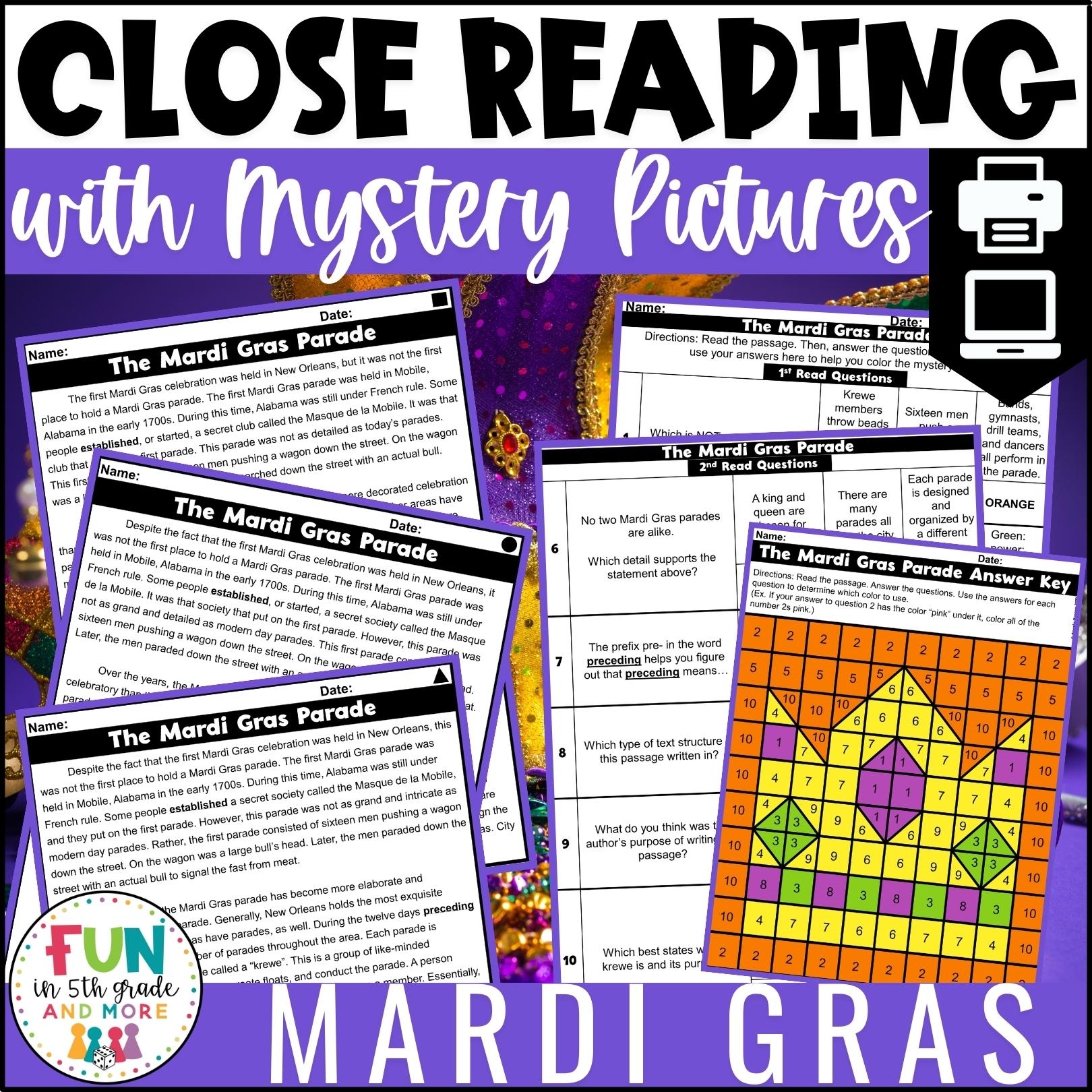 Mardi Gras Reading Comprehension Passages With Mystery Picture Activity Fun In 5th Grade U0026 MORE