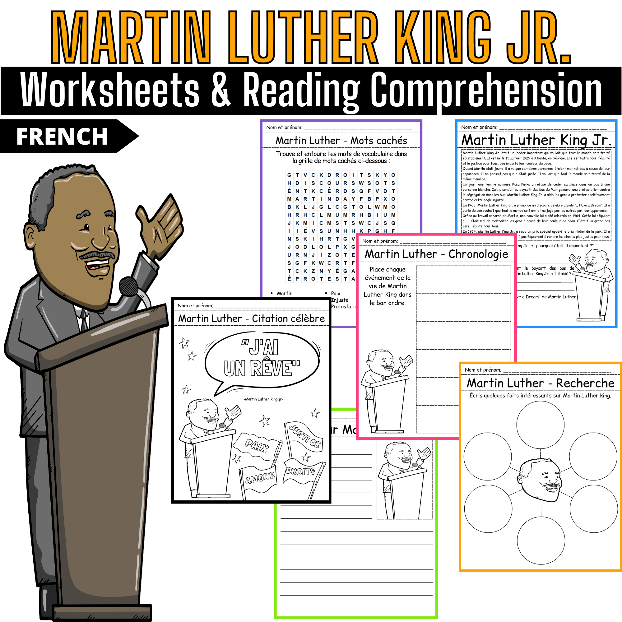 Martin Luther King Jr Reading Comprehension Worksheets In French 