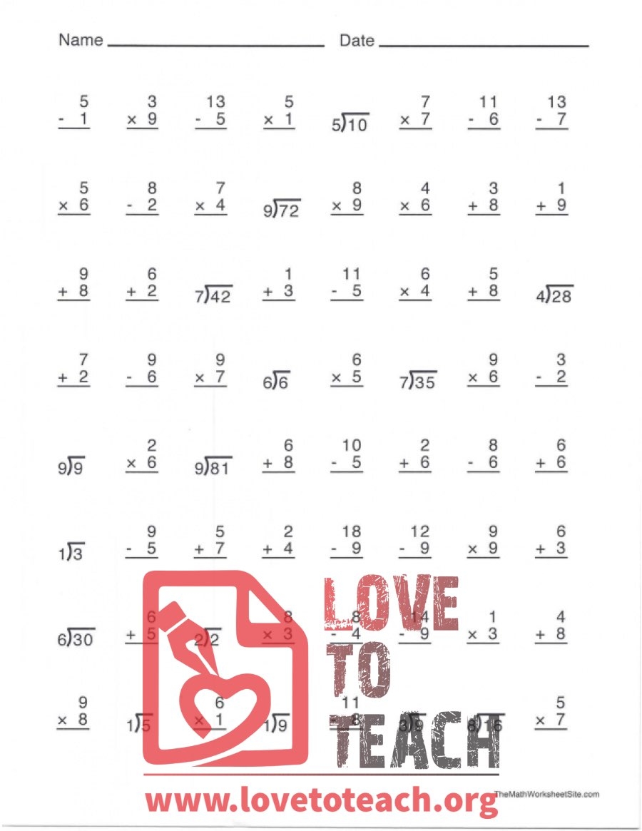 Math Facts Worksheet C With Answers LoveToTeach