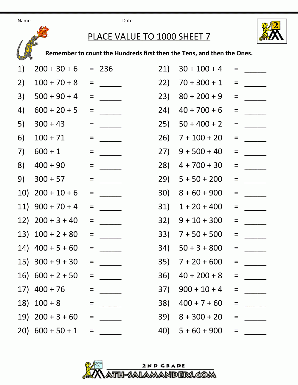 Math Place Value Worksheets To Hundreds Worksheets Library