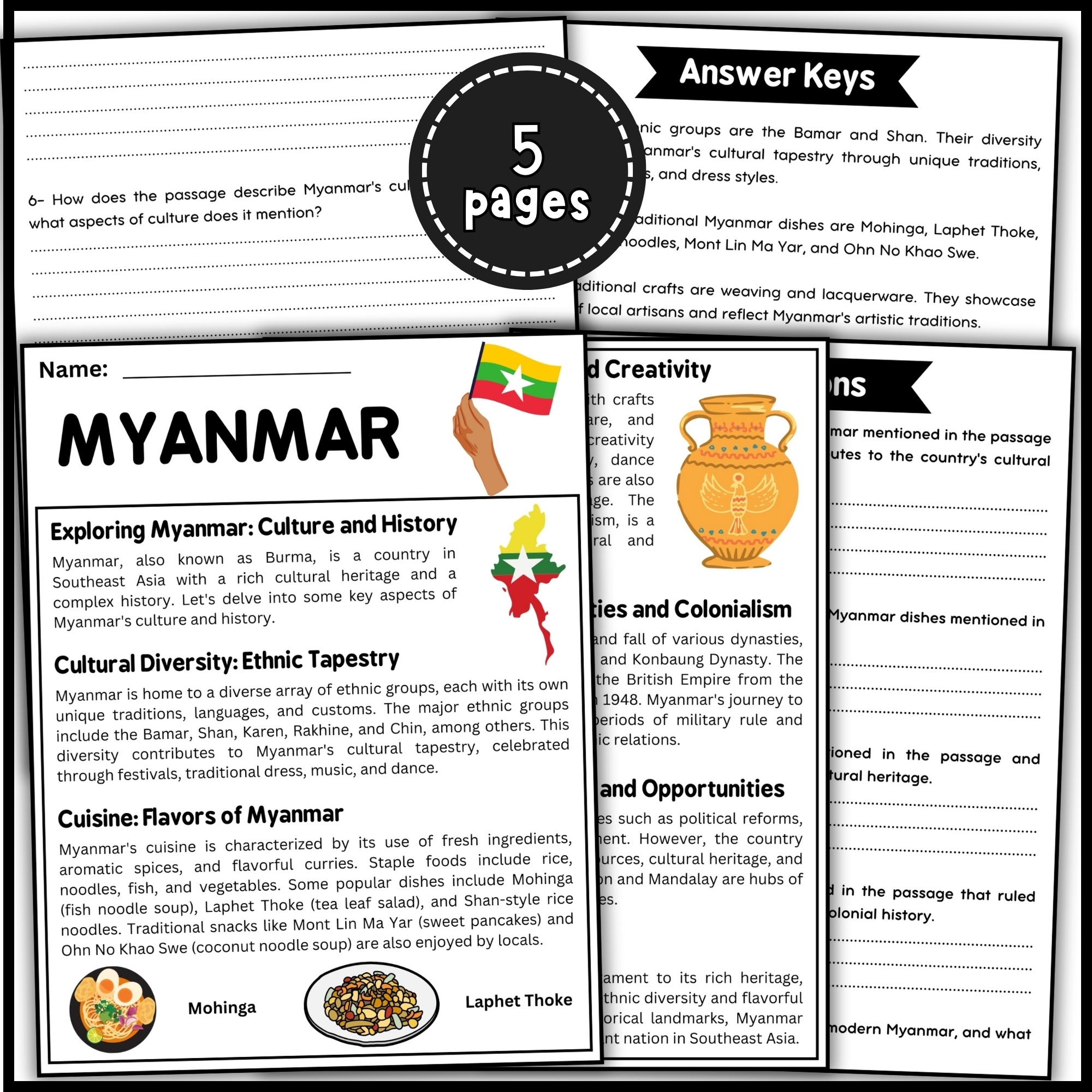 May AAPI Heritage Month Myanmar Reading Comprehension Passage 