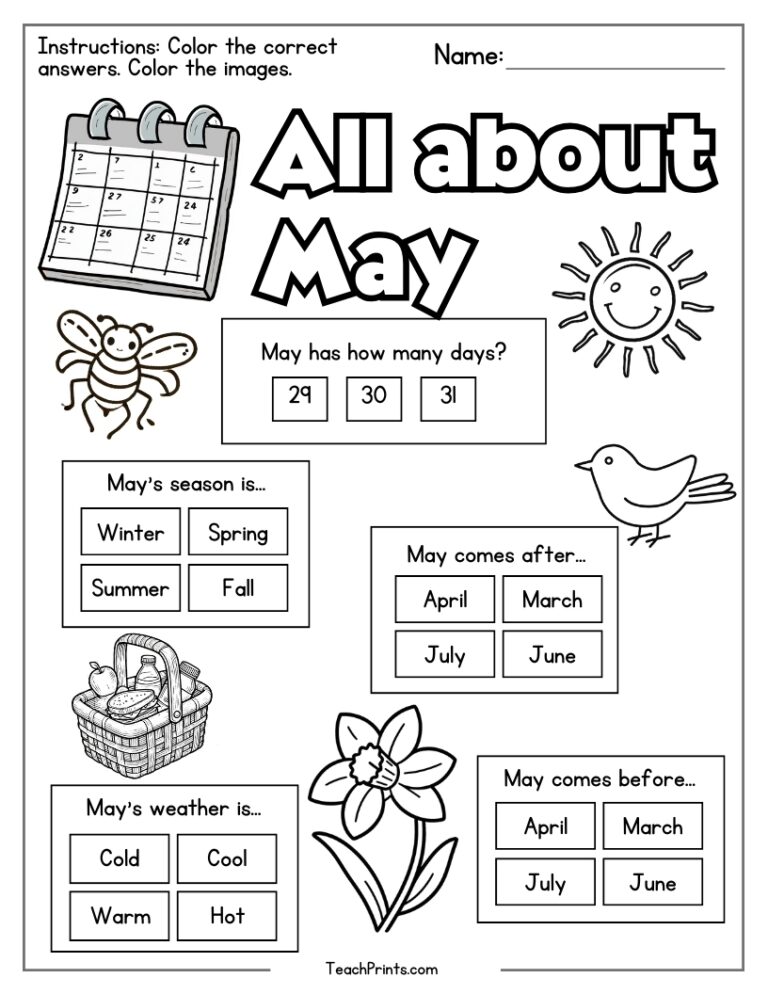 May Worksheets 8 Free PDF Printables Teach Prints