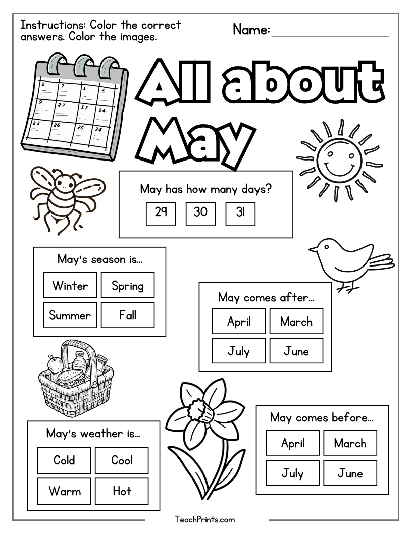May Worksheets 8 Free PDF Printables Teach Prints