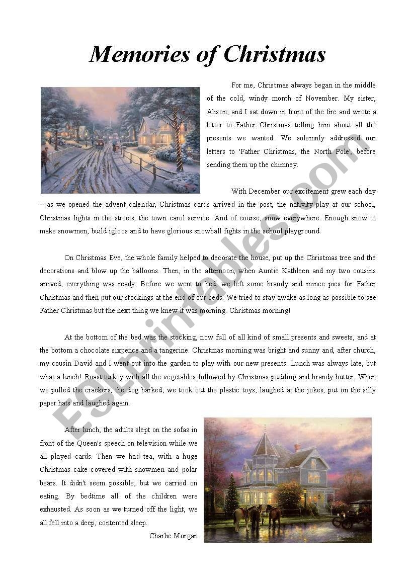 Memories Of Christmas Reading Comprehension ESL Worksheet By Tulka