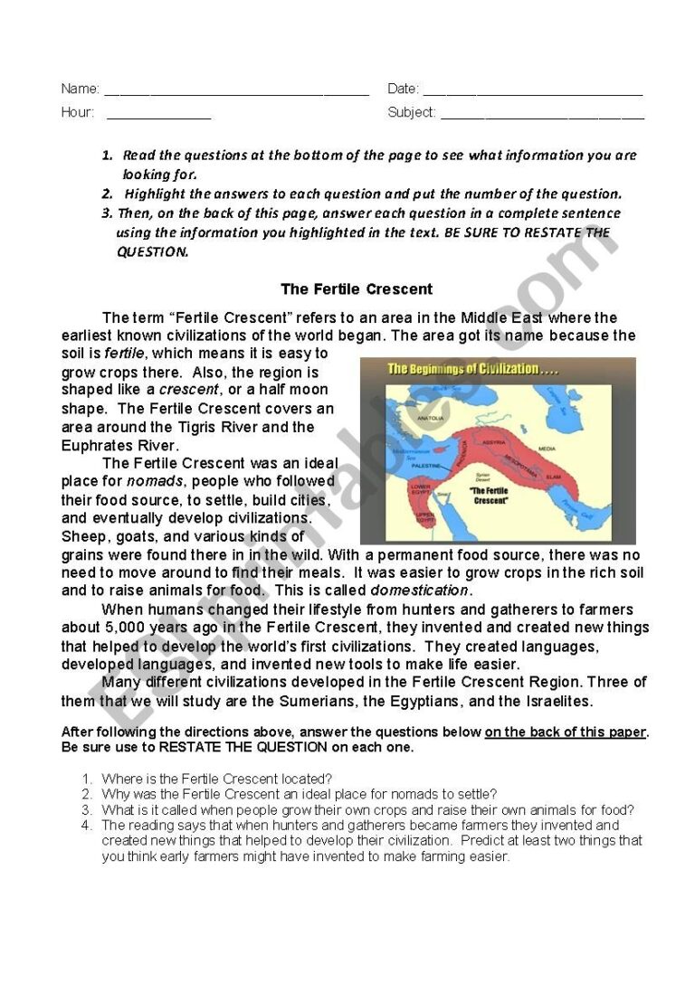 Mesopotamia Reading Comprehension ESL Worksheet By Lauraaysen