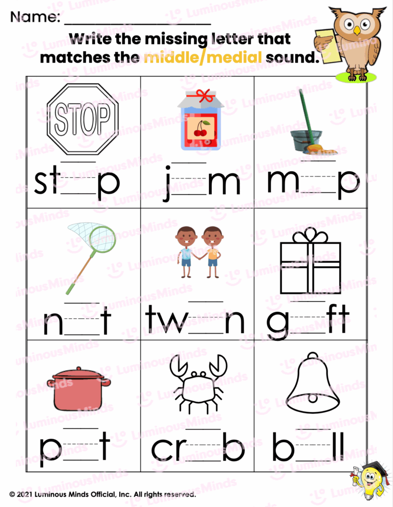 Middle Medial Sound Worksheet 1