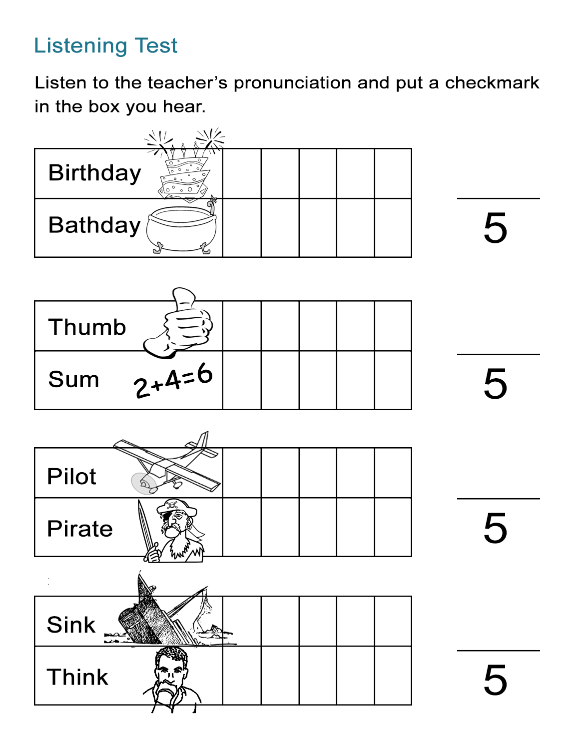 Minimal Pairs Worksheet Free Printable