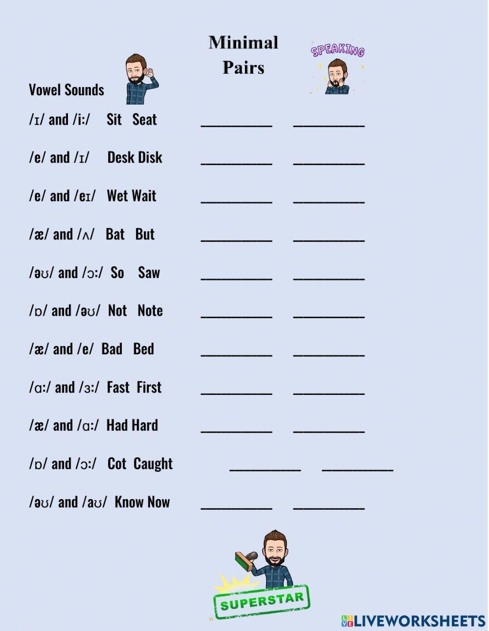 Minimal Pairs Vowels Worksheet Live Worksheets Worksheets Library