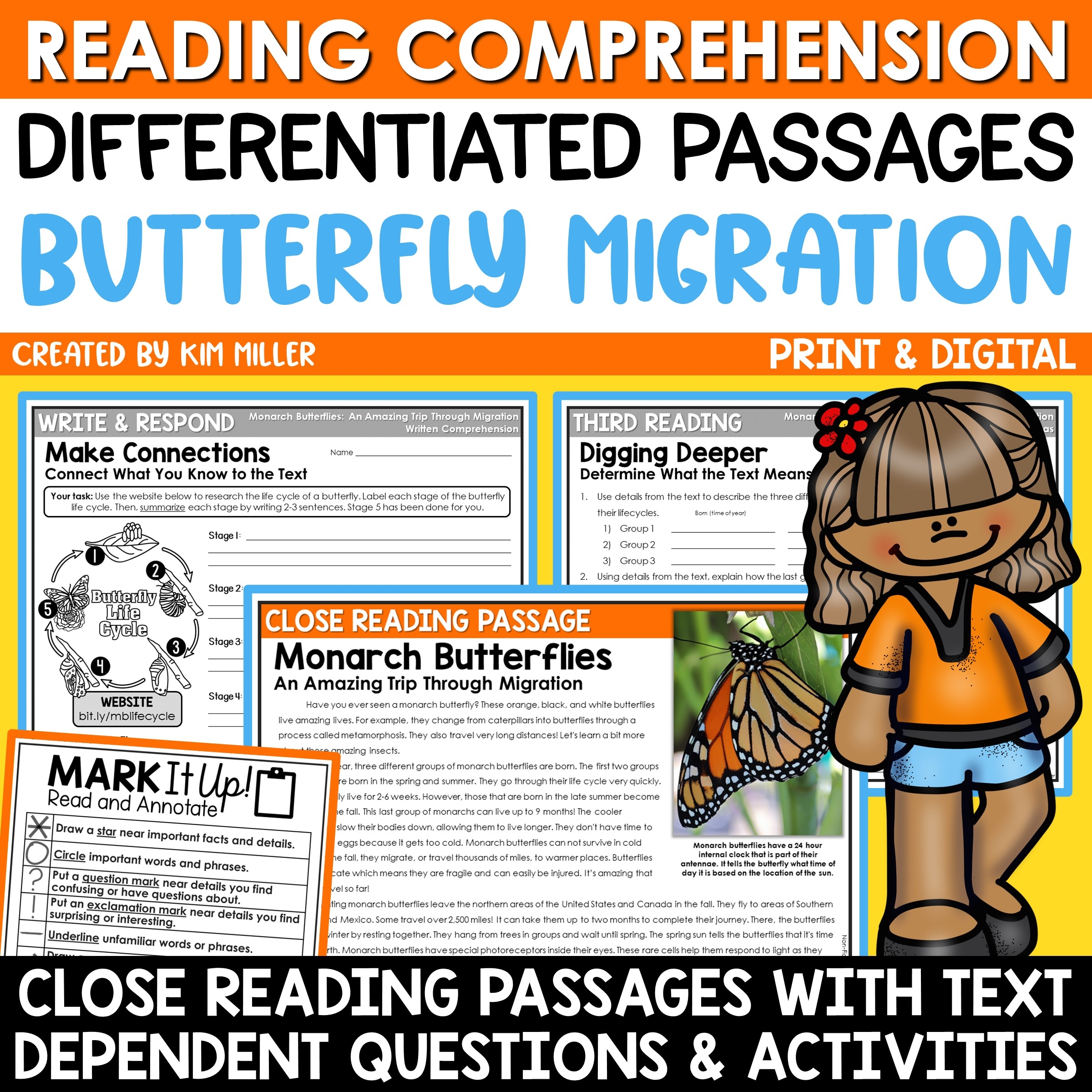 Monarch Butterflies Close Reading Comprehension Differentiated 