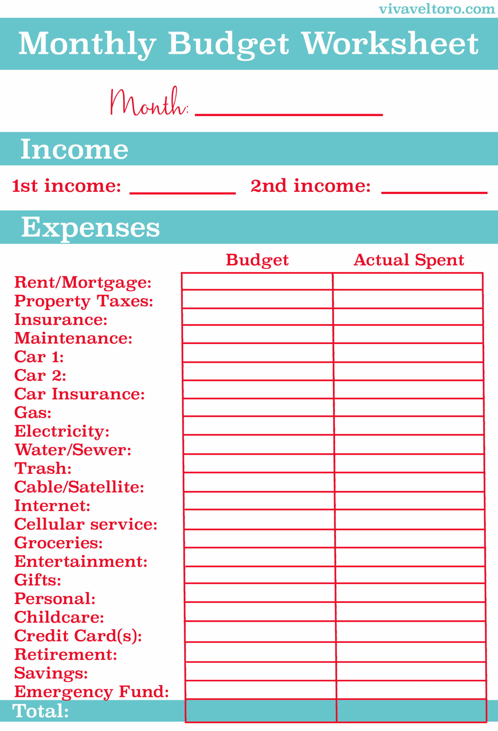 Free Budget Printable Worksheet