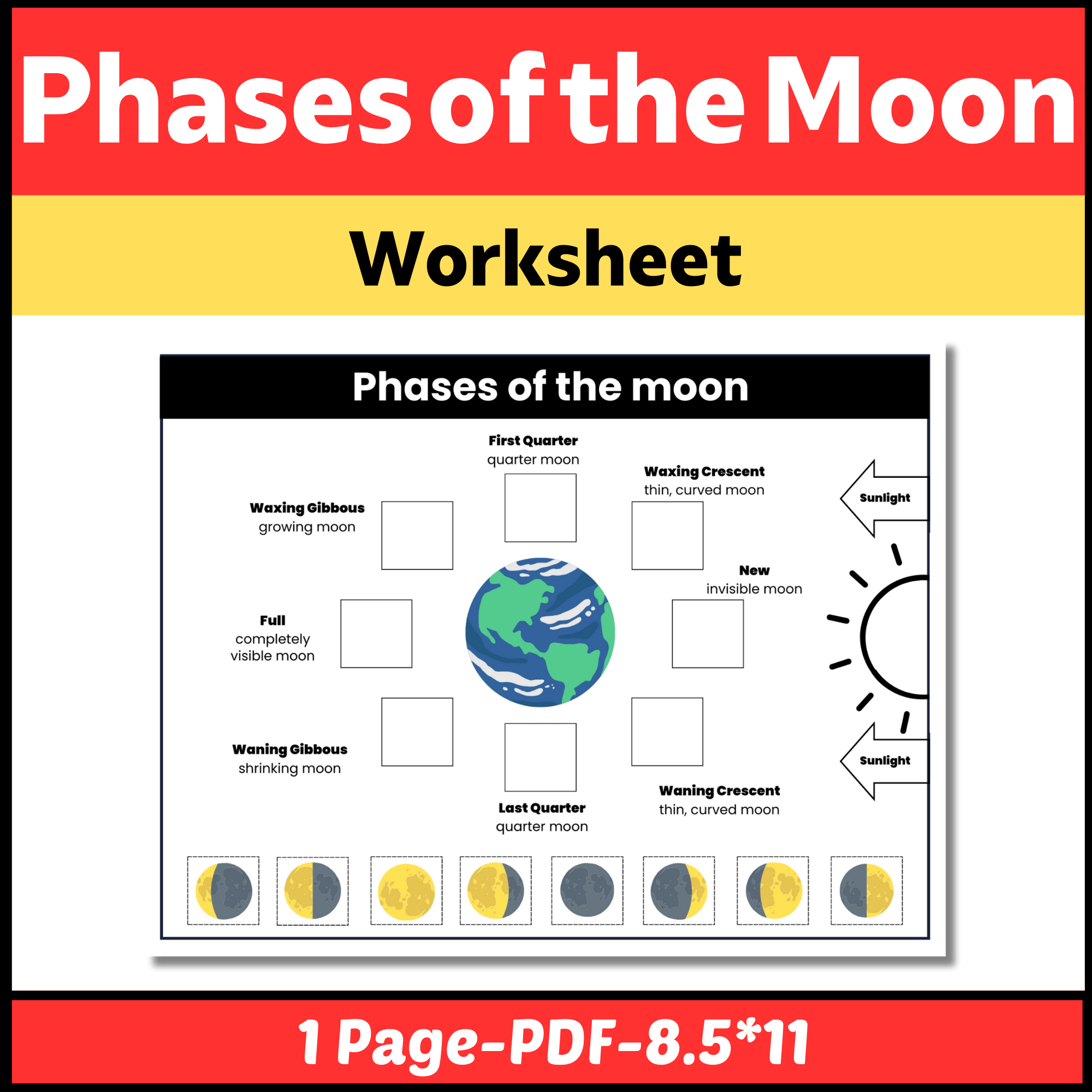 Moon Phases Worksheet Phases Of The Moon Worksheet First Grade 