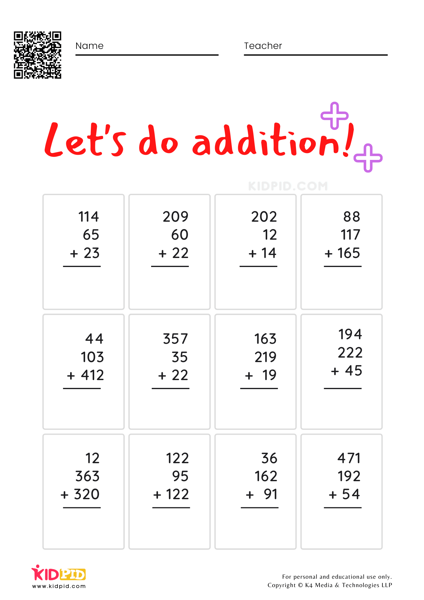 Multi digit Addition Math Foundational Worksheets Kidpid
