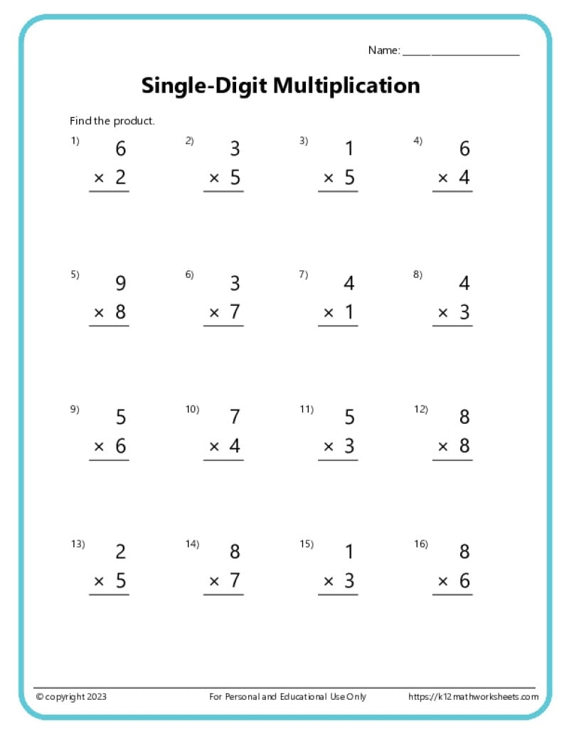 Free Printable Multiplication Worksheets 0-12