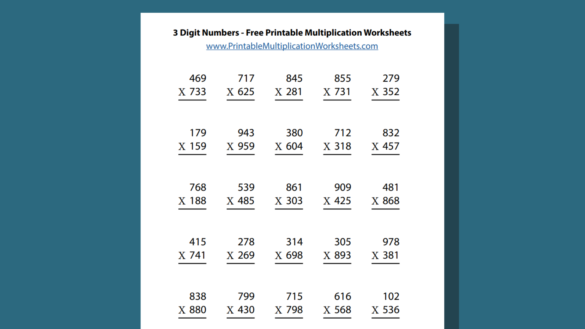 Multiplying With 3 Digit Numbers Printable Multiplication Worksheets