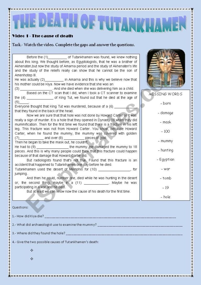 MUMMIES KING TUT ESL Worksheet By Giny00
