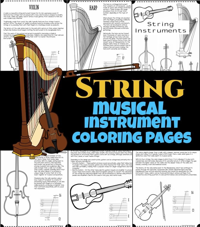 Musical Instruments Coloring Pages BUNDLE All 5 Instrument Families 123 Homeschool 4 Me