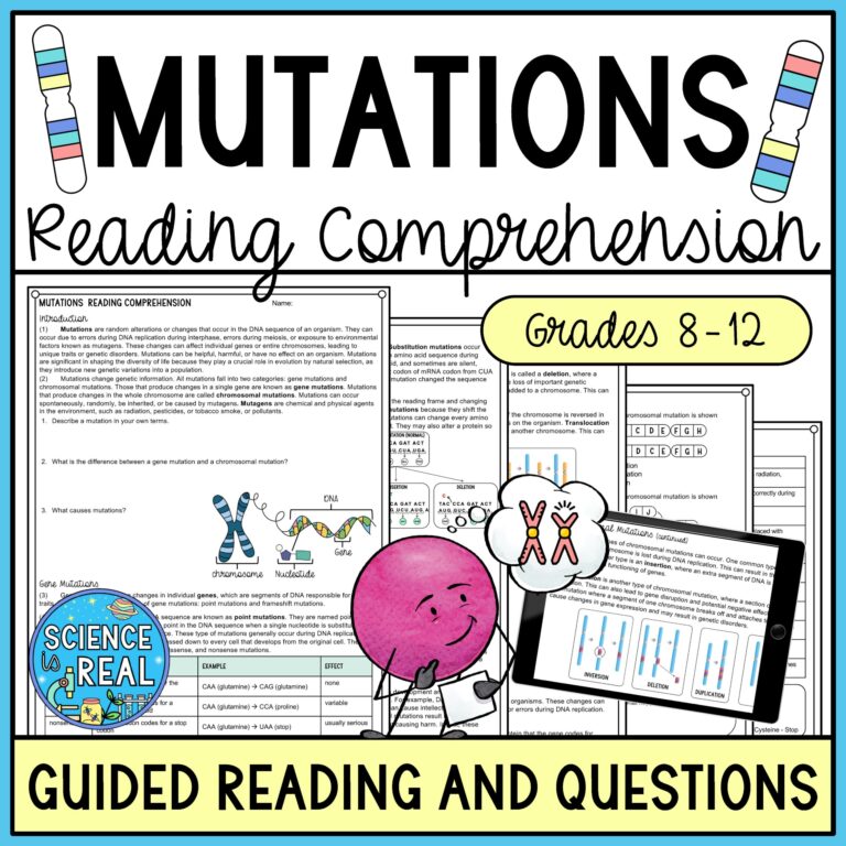 Mutations Reading Comprehension Worksheets Classful