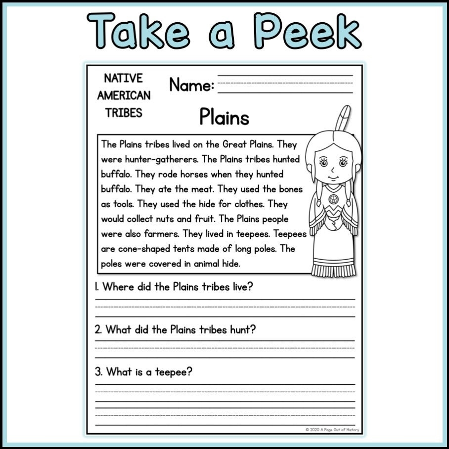 Native American Tribes Reading Comprehension Passages K 2 Homeschool Social Studies Printable Worksheets American History Etsy Hong Kong