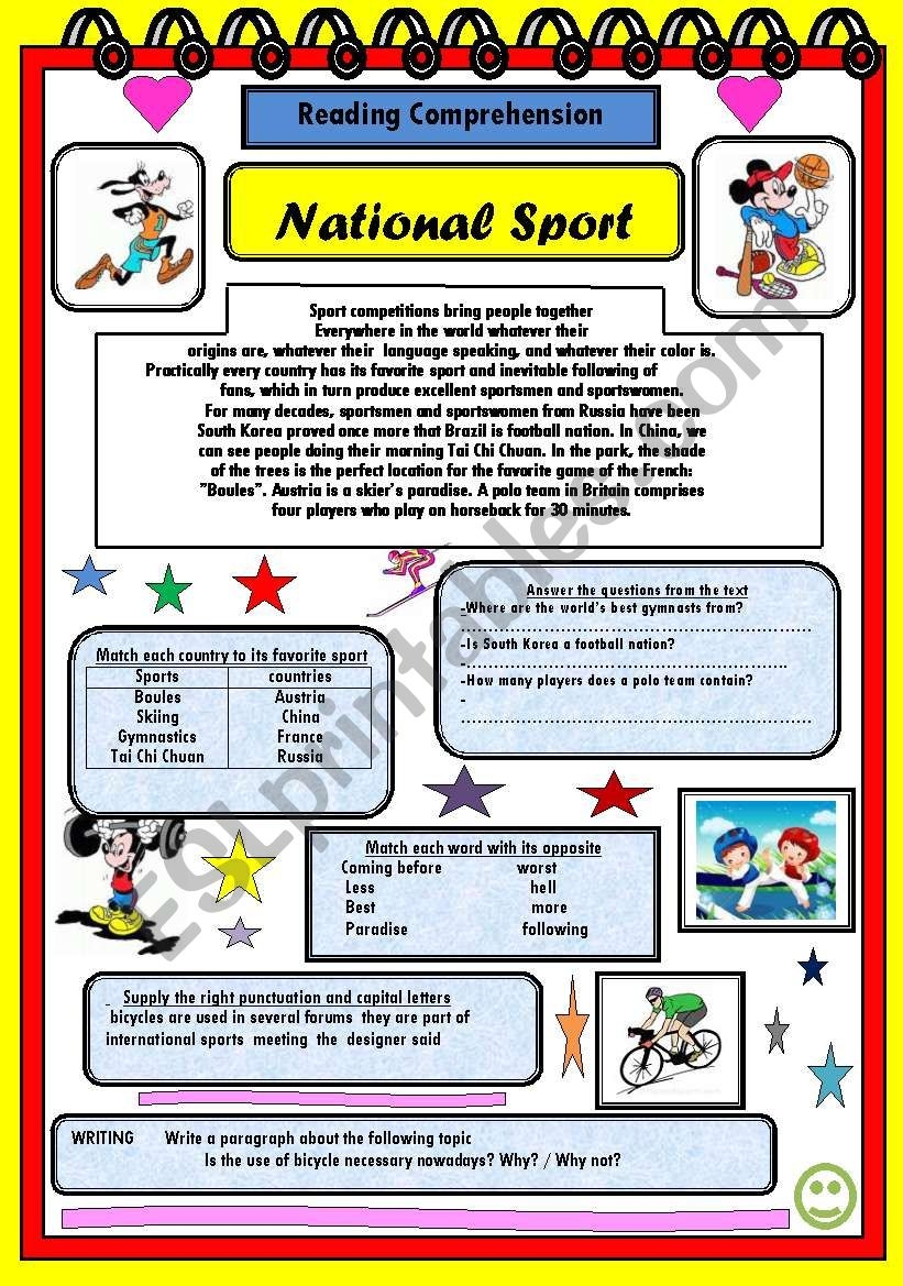 Esl Worksheets Sports Reading Comprehension