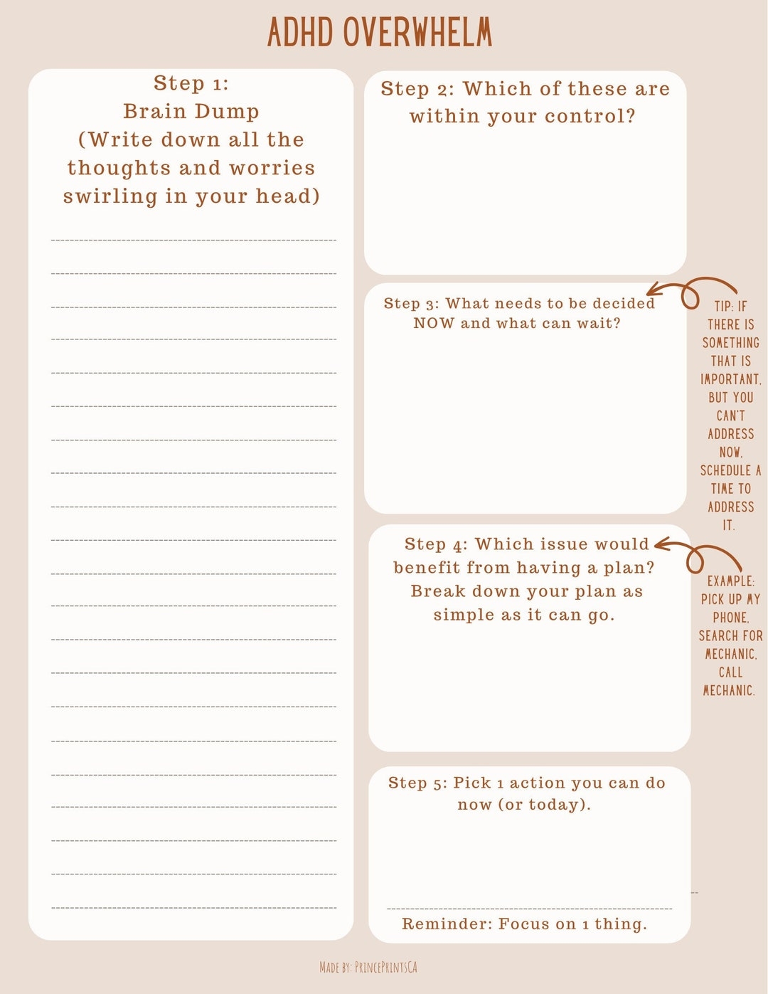 Navigating ADHD Overwhelm Worksheet Etsy Australia