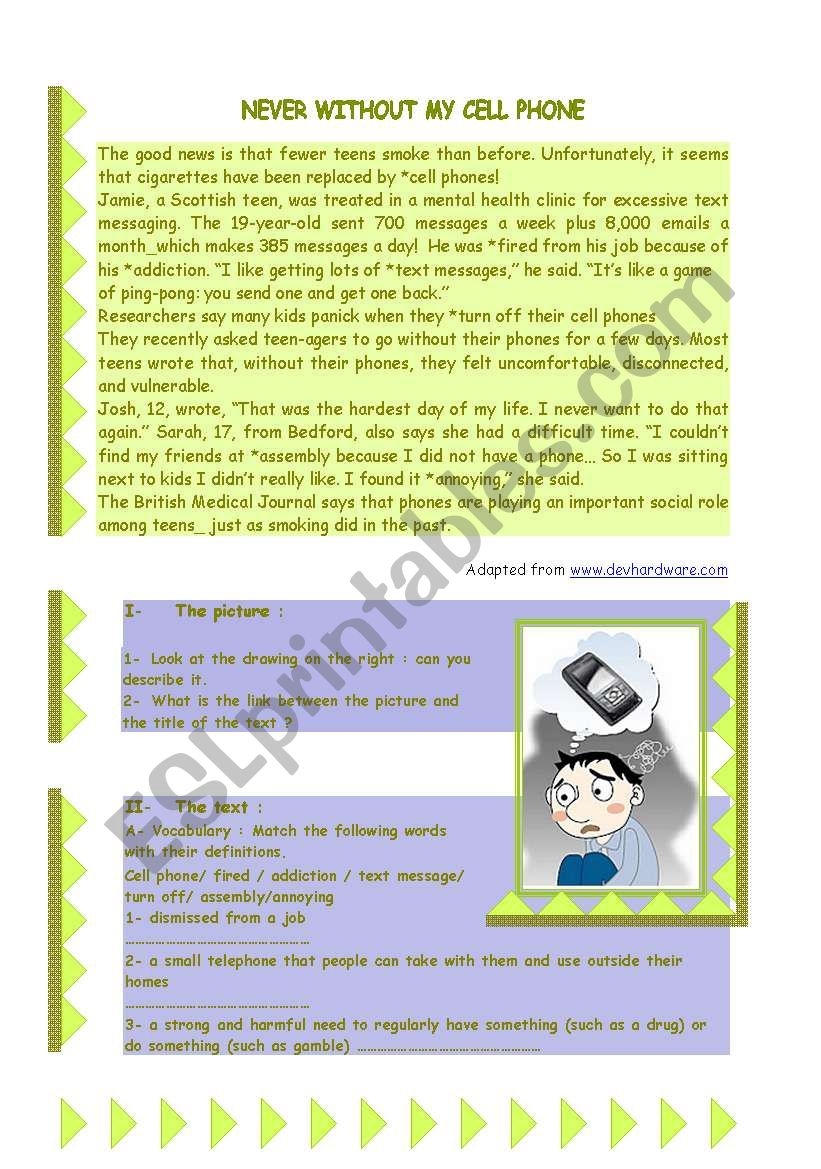 Cell Reading Comprehension Worksheet